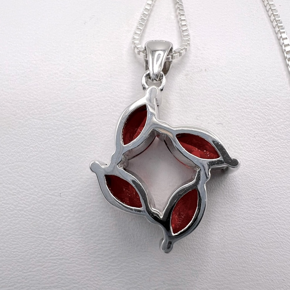 .925 Sterling Silver Marquis Garnet Cz Necklace - Picture 10 of 14